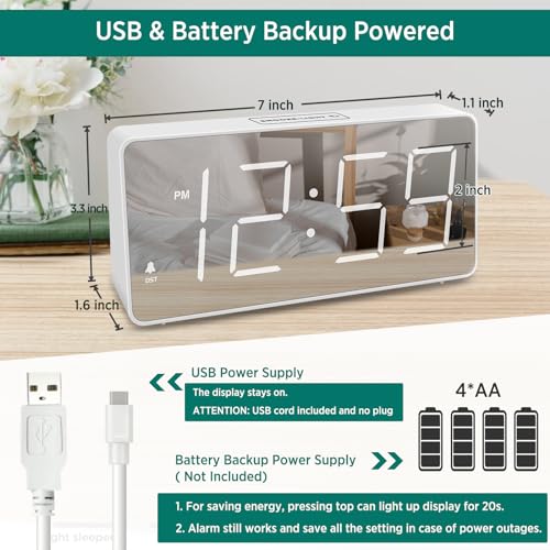 Digital Alarm Clock with USB Charger Port, Large Numbers, Battery Backup P217772
