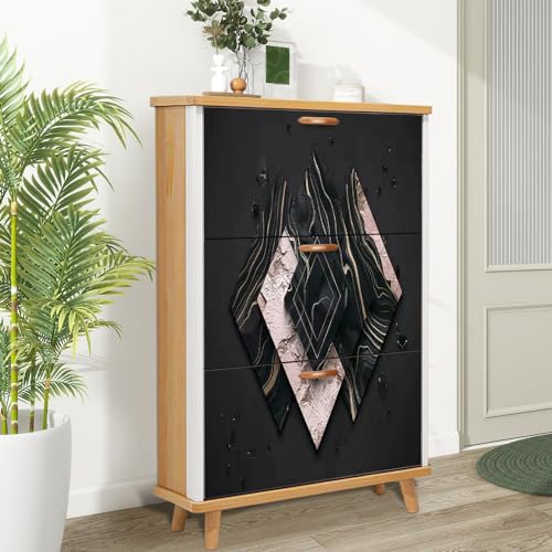 Shoe Cabinet with 3 Flip Drawers Pastel Colors Wooden Storage for Entryway V4187