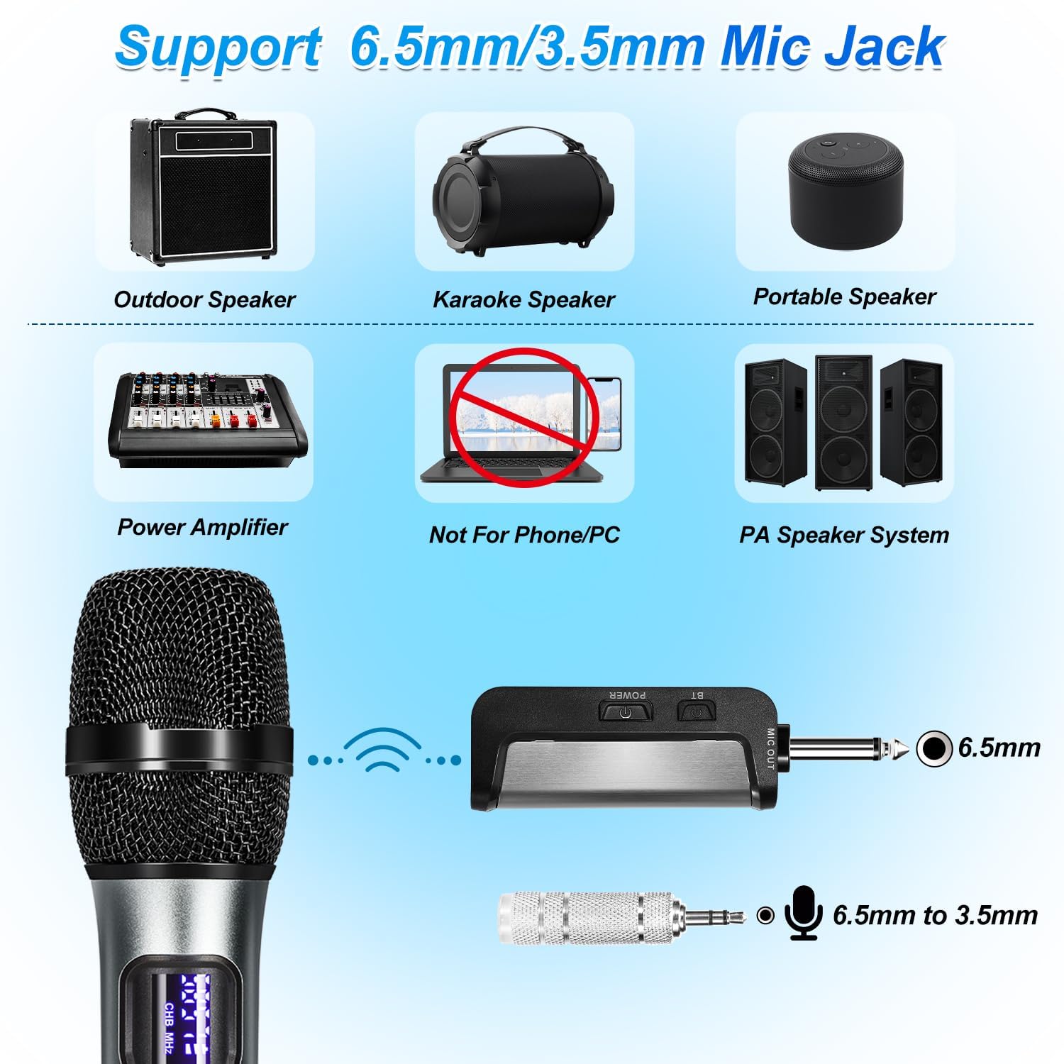 Wireless Karaoke Microphone System with Bluetooth Receiver, UHF 200 ft Range X8065