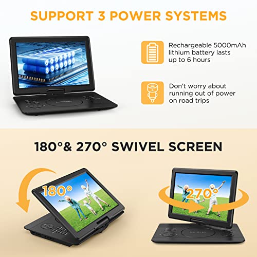 Portable DVD Player with 14.1" HD Swivel Screen, Supports DVD/USB/SD, 6 Hrs Battery I3741