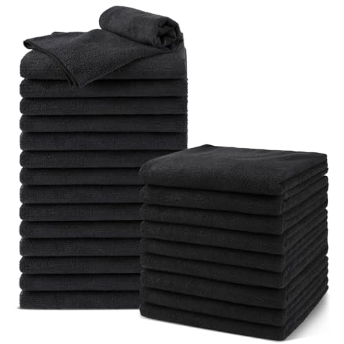 Salon Towels 24 Pack, Microfiber Barber Towel Bulk, (16x29 inches) Fast Drying Hair Towels Super Soft Black Hand Towels for Gym, Salon, Bath, Spa Use and Home Hair Care(Not Bleach Proof)