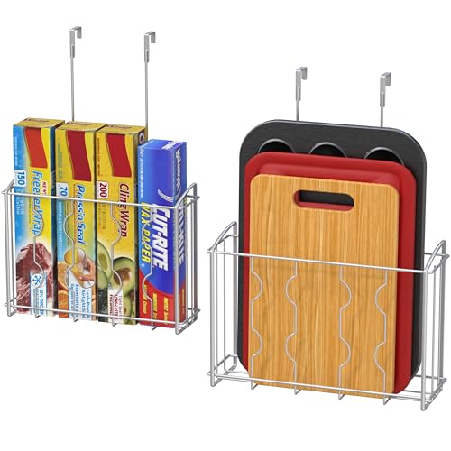 Simple Houseware Over the Cabinet Door Organizer Holder 2 Pack 13.25" Wx4.15 Dx18.3 H and 12.45" Wx3.55 Dx18.3 H Silver