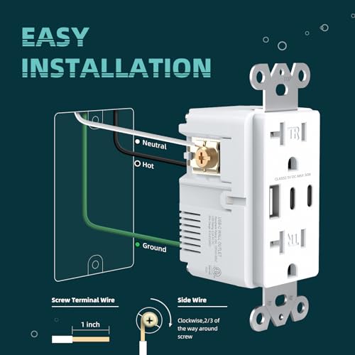USB Wall Outlet with Dual USB-C Ports, 30W, Tamper-Resistant, White Y50754