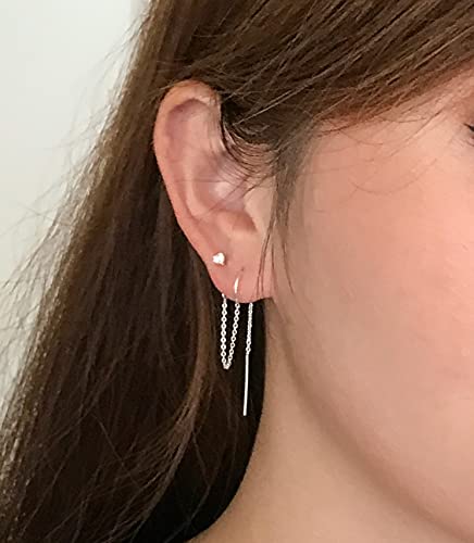 Double Piercing Earrings Gold - 14k Gold Filled Two Hole Earrings with Cubic Zirconia Chain G755695