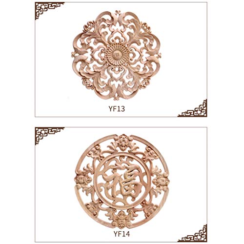 Wood Carved Onlay Applique Round Flower Unpainted Corner Decal for Furniture Door Decoration 15x15cm R62034