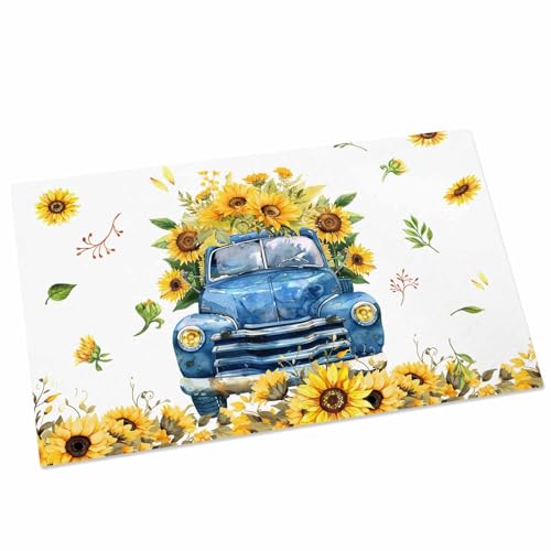 Sunflower Farm Truck Door Mat, Non-Slip Entryway Rug, 18x30IN J637