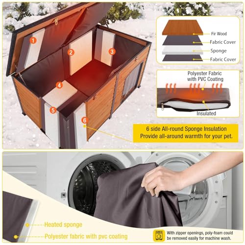 59" Insulated Dog House with Liner for Winter, Waterproof for Outdoor & Indoor Use B1510