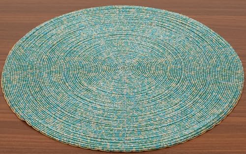 Beaded Placemat Gold White 13" Round Set of 4 O392