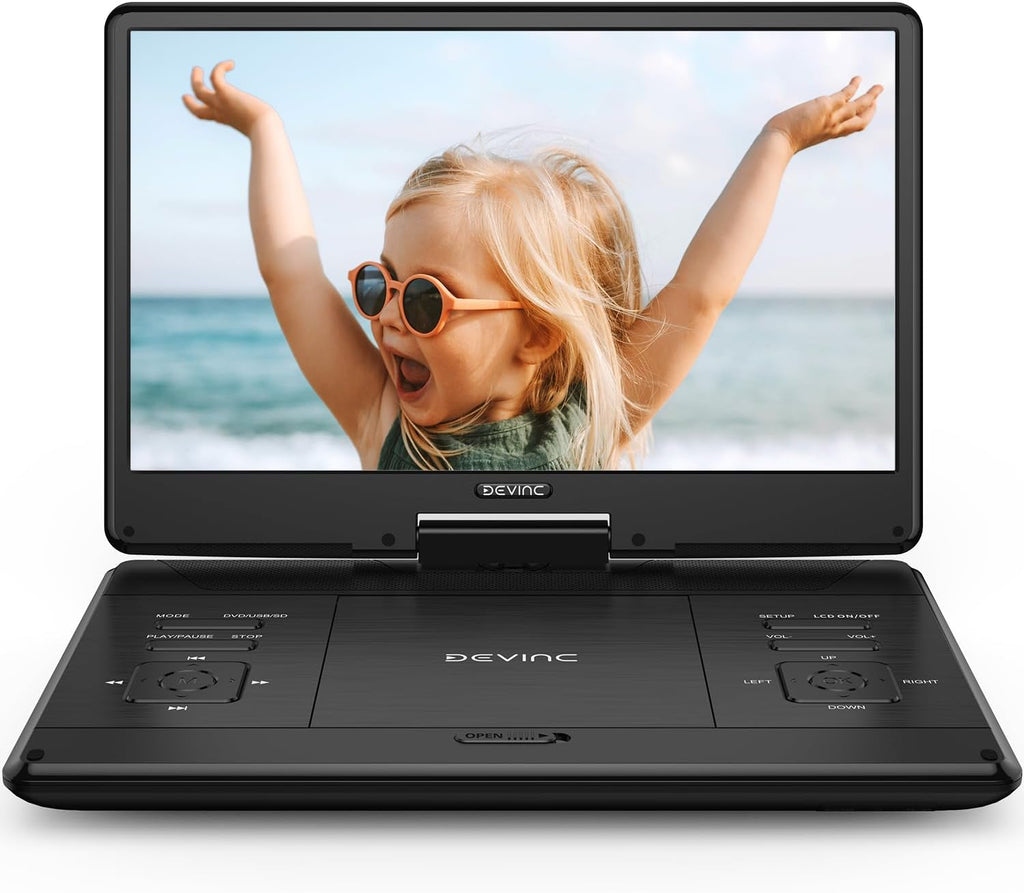 16.9" Portable DVD Player with 14.1" Large HD Screen, Support Multiple DVD CD Formats/USB/SD Card, 6 Hours Rechargeable Battery, Sync TV, Dual Speakers, Car DVD Player, Regions Free