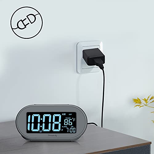 Alarm Clock for Bedrooms, Auto Set Digital Desk Clock with Dimmable Brightness, USB Port, Snooze J688986