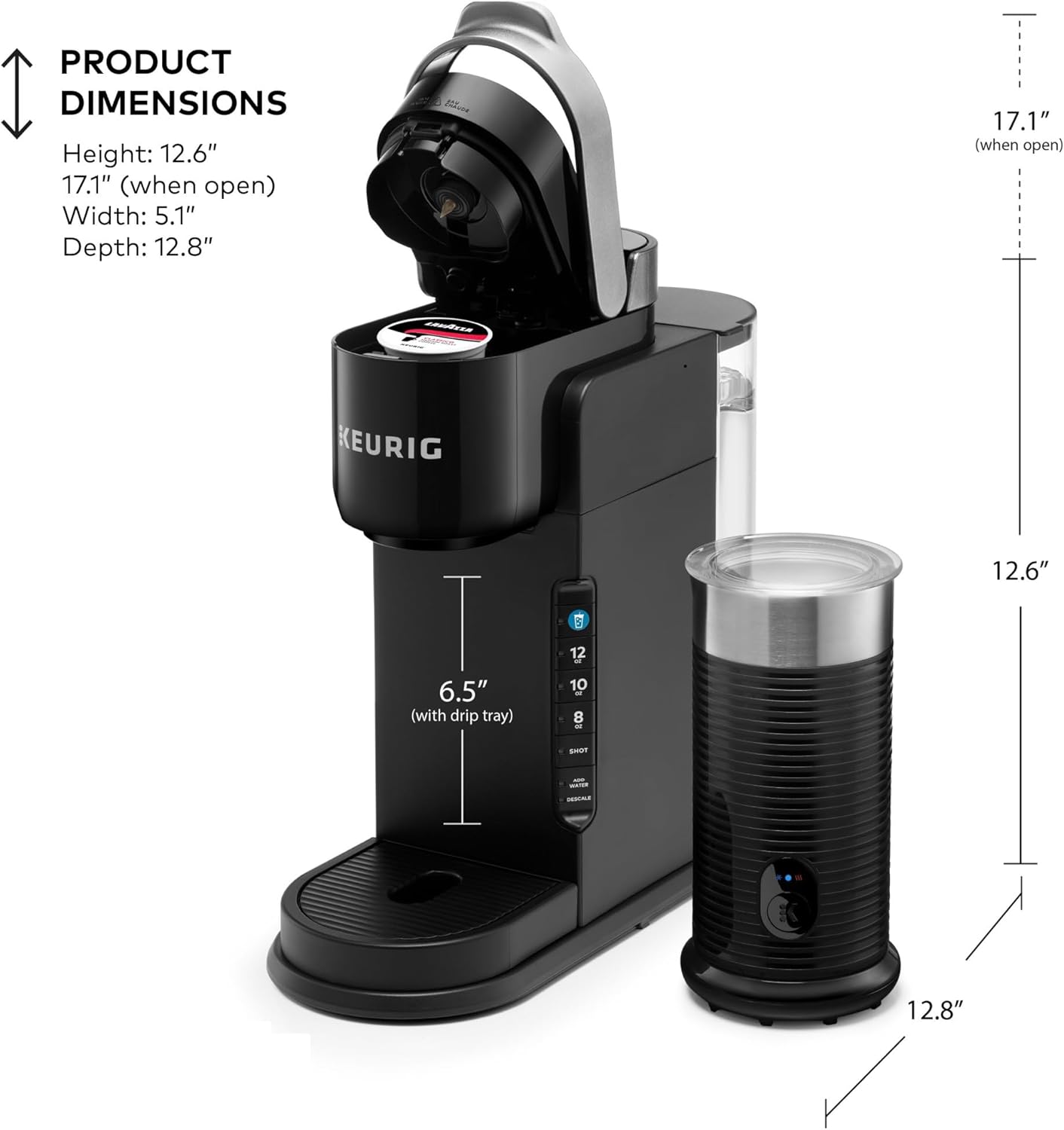 Single Serve Coffee Maker with Milk Frother, Black O1465