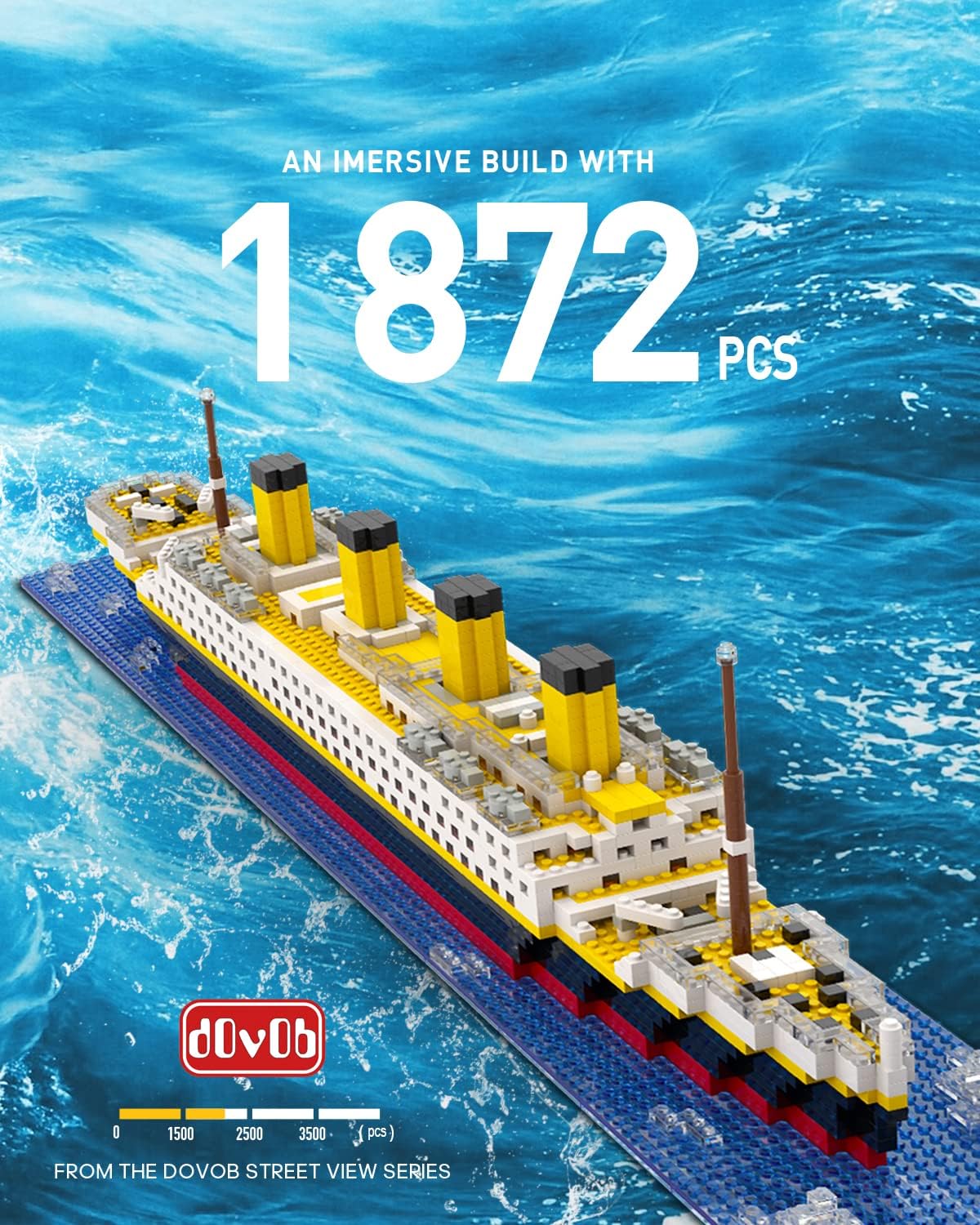 Micro Mini Blocks Titanic Model Building Set with 2 Figures, 1872 Pieces C58029