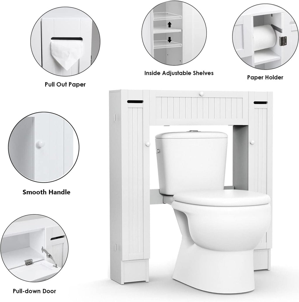 Freestanding Over The Toilet Cabinet with 2 Side Doors, White Y661