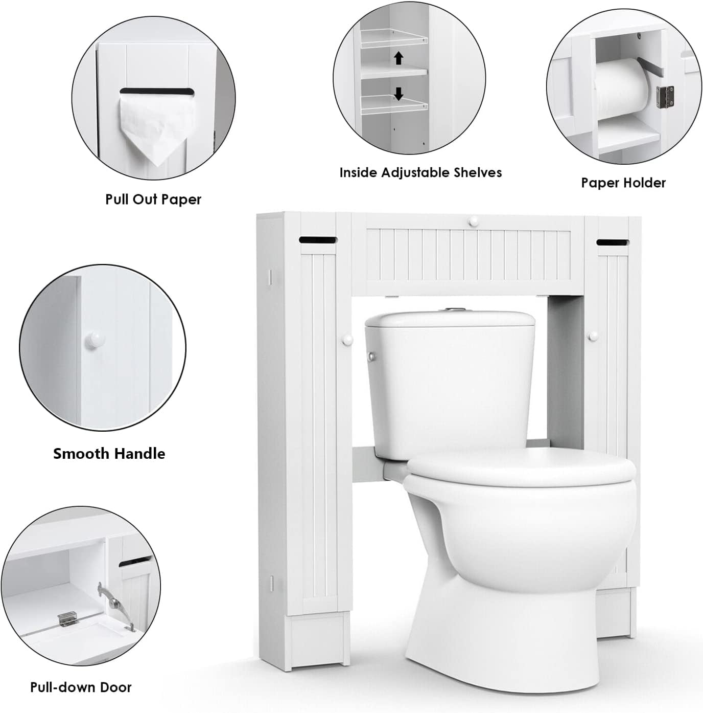 Freestanding Over The Toilet Cabinet with 2 Side Doors, White Y661