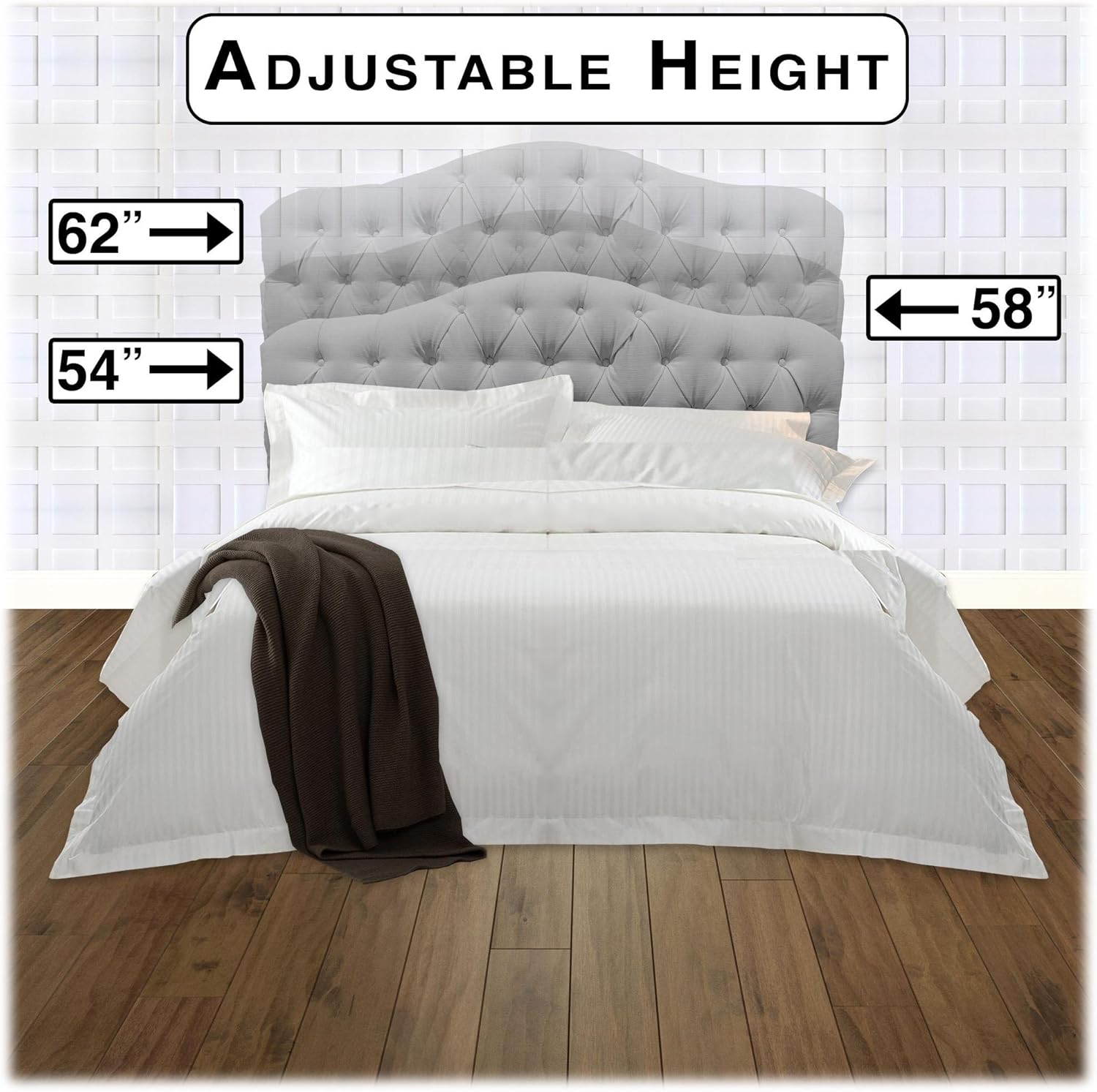 Upholstered Adjustable Headboard Panel with Button-Tufted Design - Twin V6885