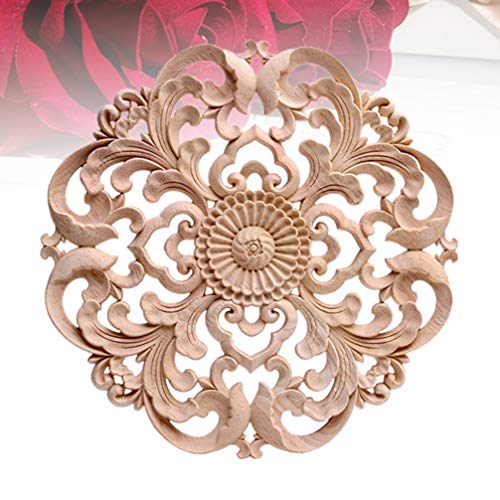 Wood Carved Onlay Applique Round Flower Unpainted Corner Decal for Furniture Door Decoration 15x15cm R62034