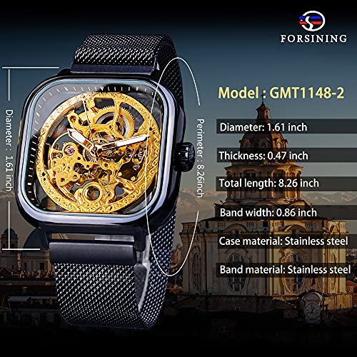 Skeleton Automatic Mechanical Watch for Men, Stainless Steel, Transparent Dial J884591