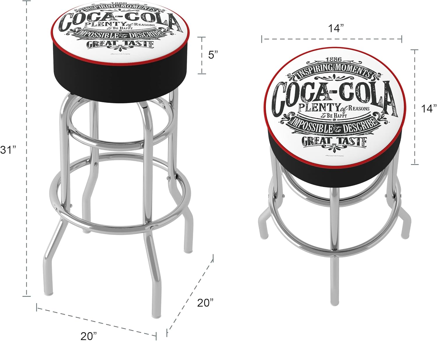 Vintage Bar Stool with Foam Padded Seat, Swivel Chair for Game Room P703