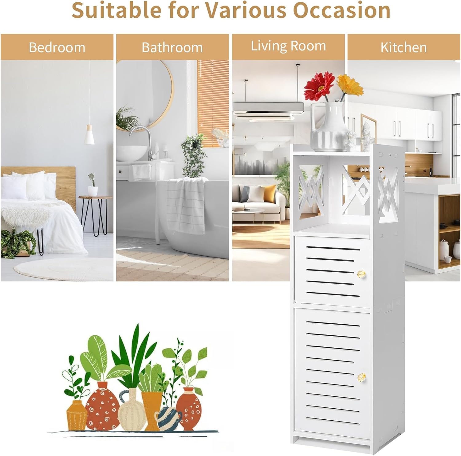 Freestanding Bathroom Storage Cabinet with Double Door and 3-Tier Shelf M277