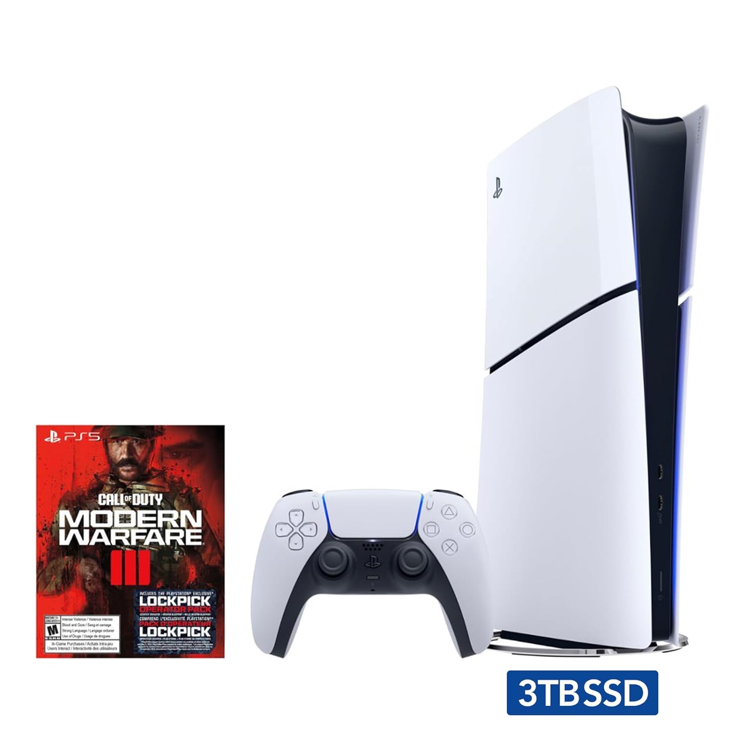 2023 New PlayStation 5 Slim Upgraded 3TB Disc Edition Call of Duty Modern Warfare III Bundle and Controller Charger - White, Slim PS5 3TB PCIe SSD Gaming Console