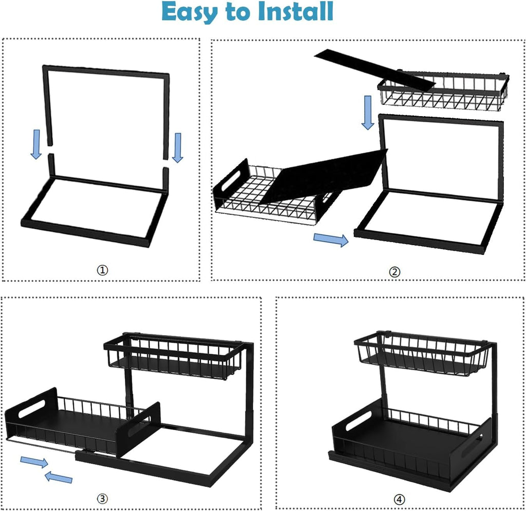 Under Sink Organizer 2 Tier Pull Out Sliding Shelf L-Shape Metal Storage L6918