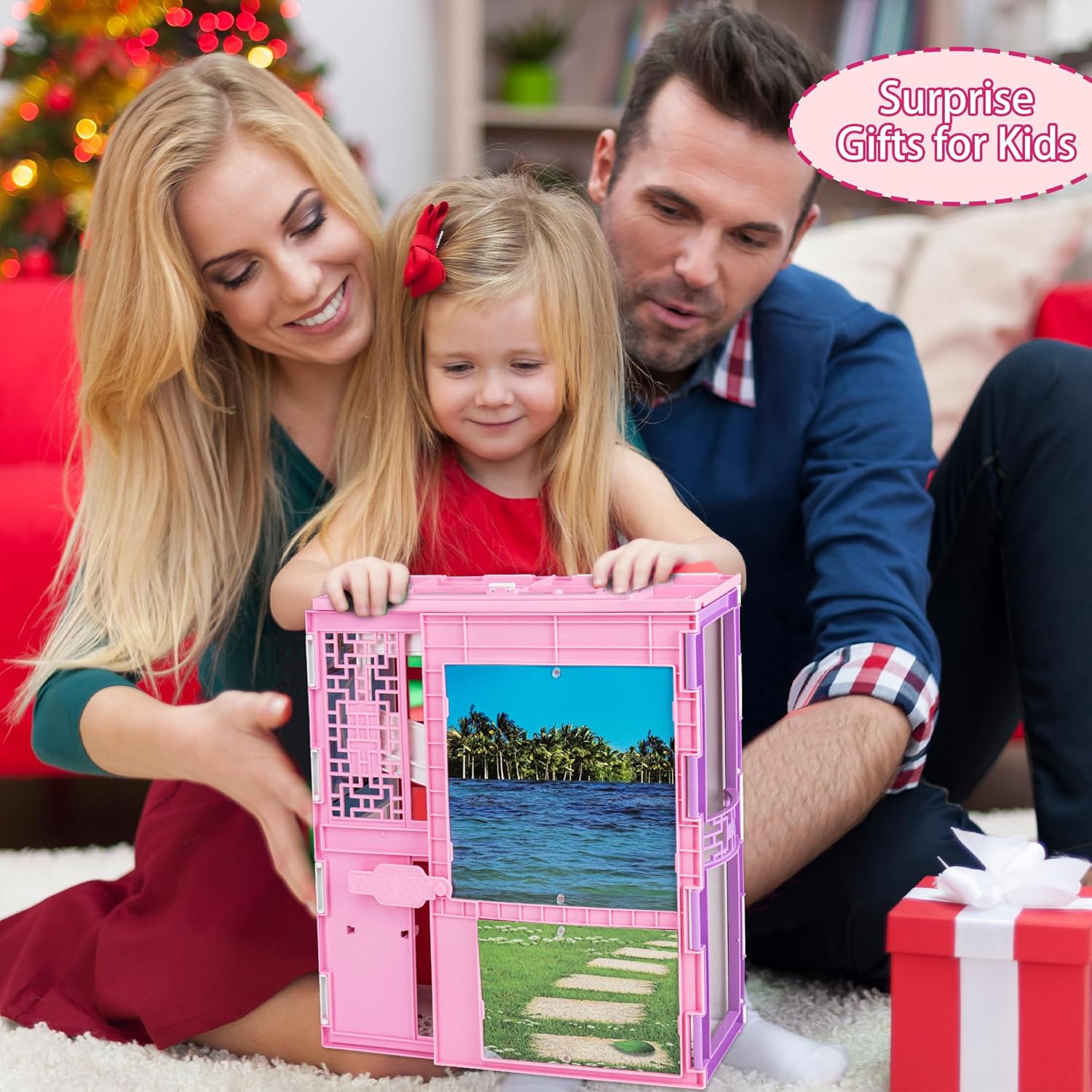 Doll House for 12" Dolls, 2-Story Portable Dollhouse with Loft and Furniture A509387