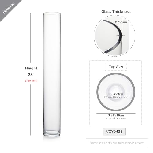 Tall Clear Cylinder Glass Vase for Flowers and Candles, 4" x 20" Z5471