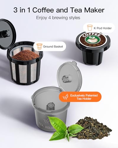 Single Serve Coffee and Tea Maker, 3 in 1 Brewer for K Cup, Grounds and Tea, Hot and Iced, 16oz Reservoir M8265