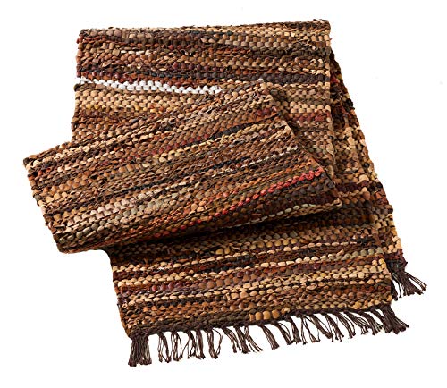 Leather Table Runner, 13 x 78 inches, Handwoven Recycled Leather and Cotton, Brown X928