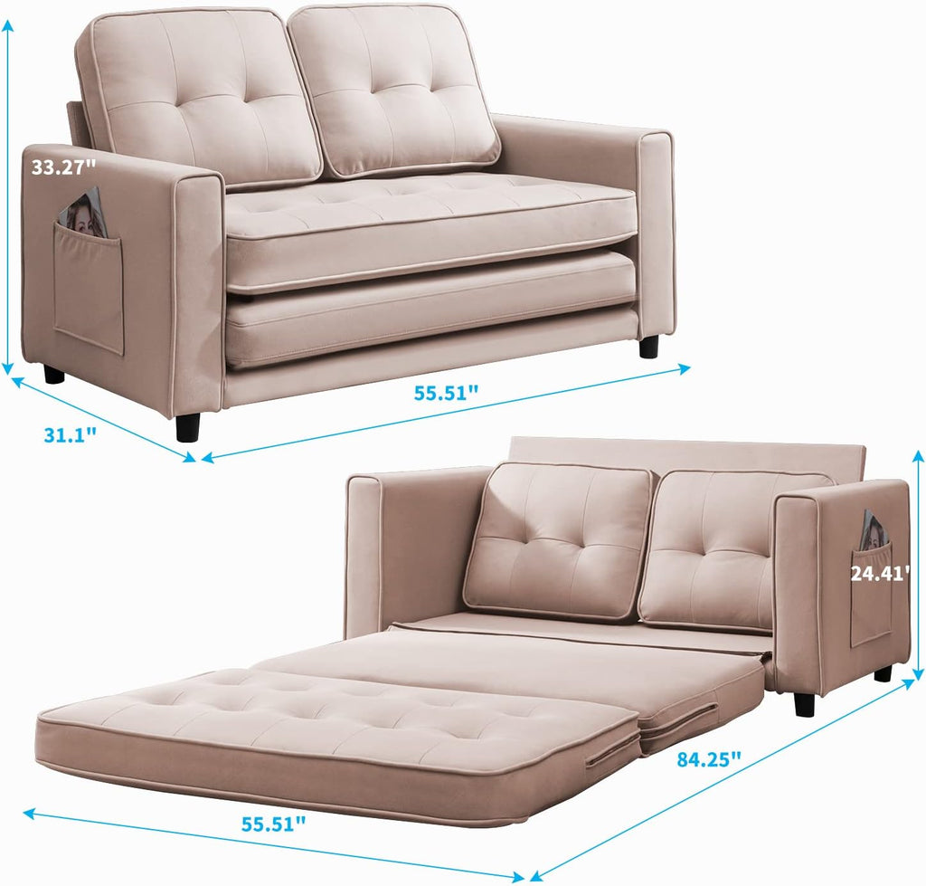 3-in-1 Convertible Pull Out Sofa Bed with Side Pockets, Loveseat Sleeper for Small Apartment P97949