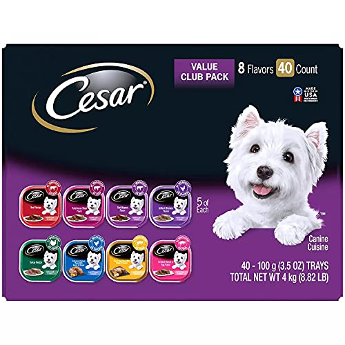 Cesar Canine Cuisine Wet Dog Food, 8 Flavor Variety Pack Classic Loaf in Sauce - Forty Counts with 8 Different Classic Flavors - Variety Pack (1 - Pack)