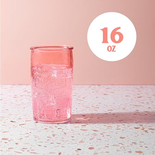 Pink Drinking Glasses Set of 4 - 16 oz Tumbler Glassware for Iced Tea and Beverages L416329