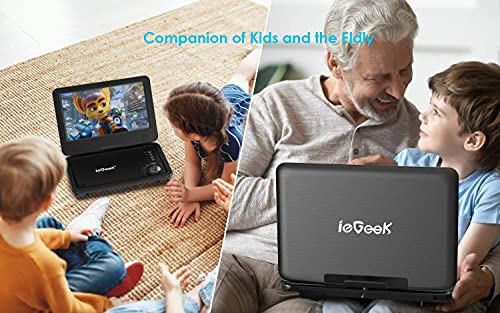 Portable DVD Player 12.5" with 10.5" HD Swivel Screen, 5 Hrs Rechargeable Battery, Region-Free, Remote Control, USB & SD, Purple B7865