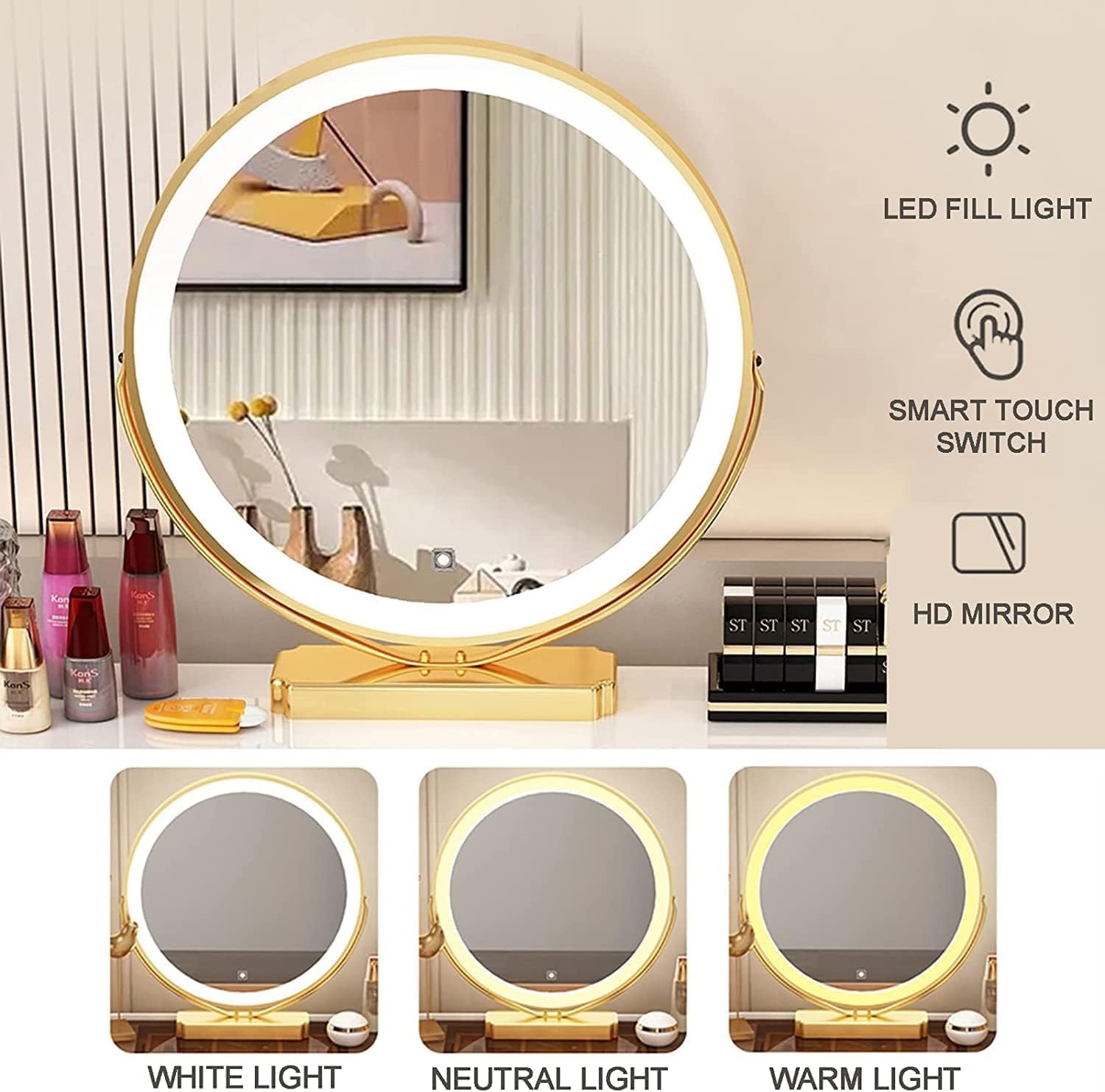 Vanity Desk with Lighted Mirror and Adjustable Cabinet M1735