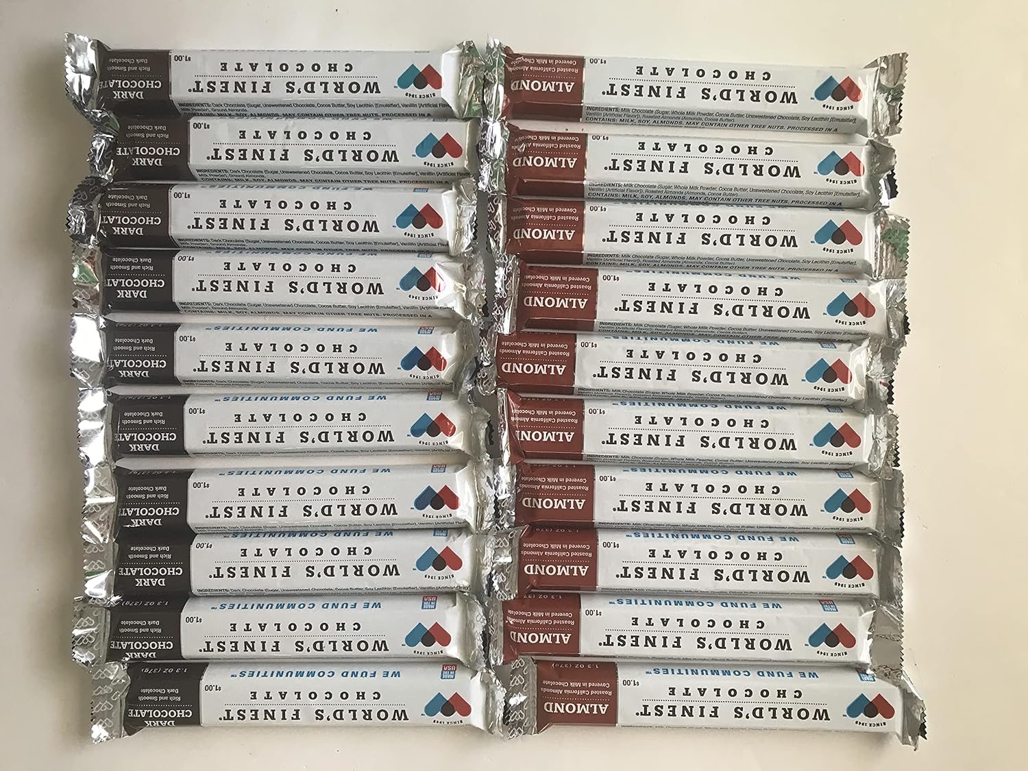 BuyBocceBalls Listing - 20 Bars - World's Finest Chocolate -10 Dark Chocolate and 10 milk chocolate almonds