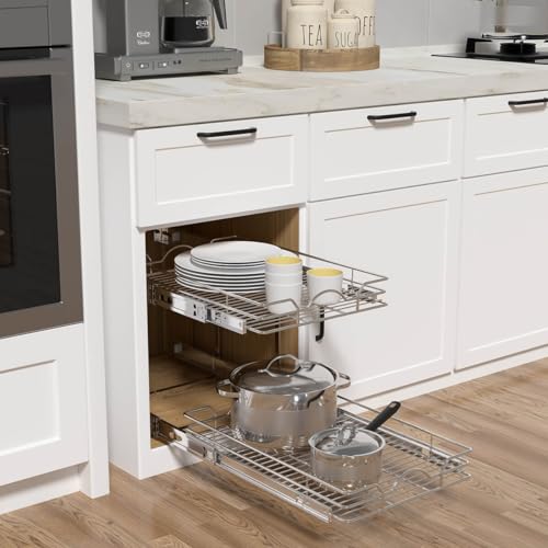 2 Tier Pull Out Cabinet Organizer for Kitchen, Bathroom, Pantry V440