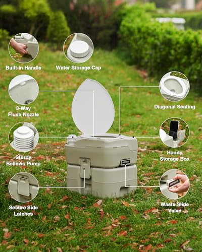 Portable Toilet, 5.3 gal. Camping Toilet with Built-in Handle P249