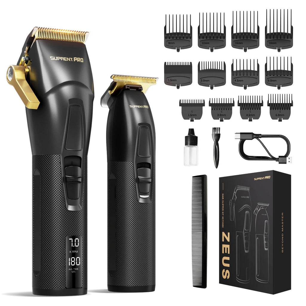 Professional Hair Clippers for Men- USB-C Rechargeable Barber Hair Trimmer & T-Blade Trimmer Combo with 5V-Boost Technology- Cordless Clippers- LED Display Black