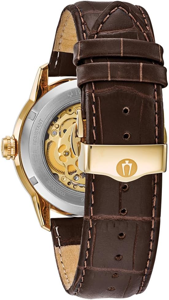 Men's Automatic Skeleton Dial Brown Leather Strap Watch S854495