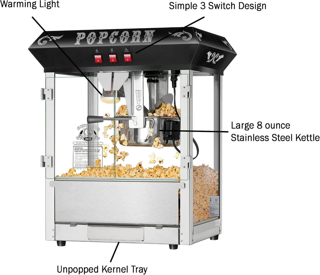 Popcorn Machine - Black, 8 Ounces M63983