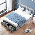 King Bed Frame with 2 Storage Drawers,Platform King Size Bed Frame with Linen Adjustable Headboard,Wooden Slats Mattress Foundation,No Box Spring Needed,Easy Assembly,Light Grey