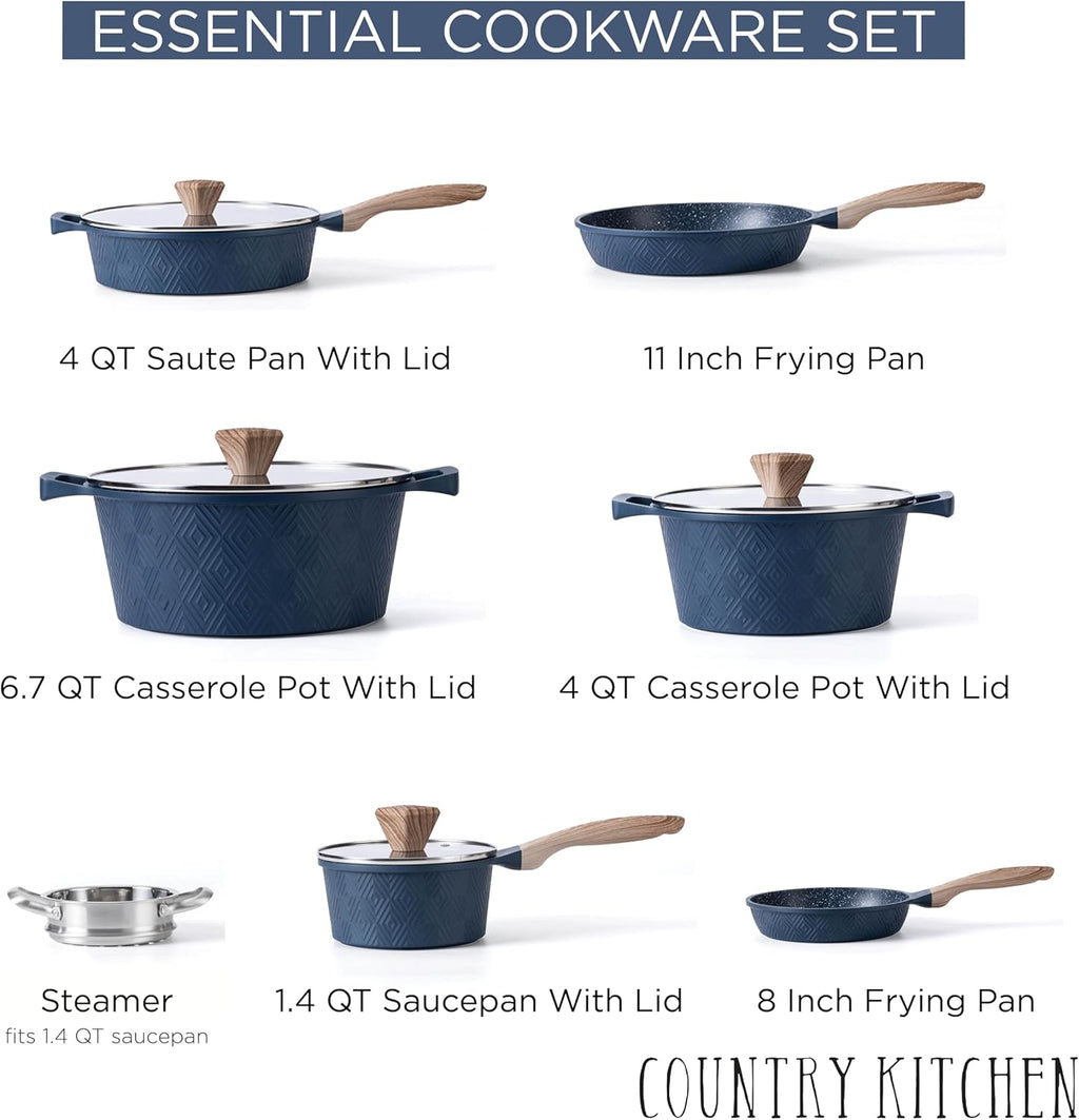 Induction Cookware Set 13 Piece Nonstick Pots and Pans with Glass Lids O98705