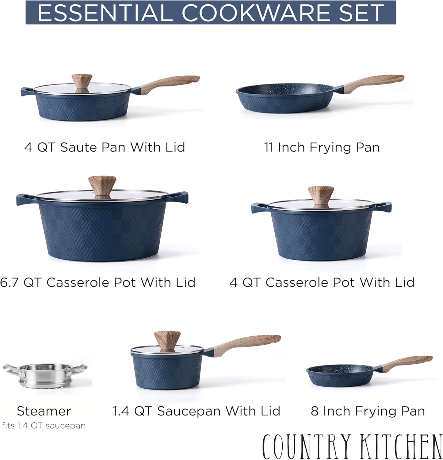 Induction Cookware Set 13 Piece Nonstick Pots and Pans with Glass Lids O98705