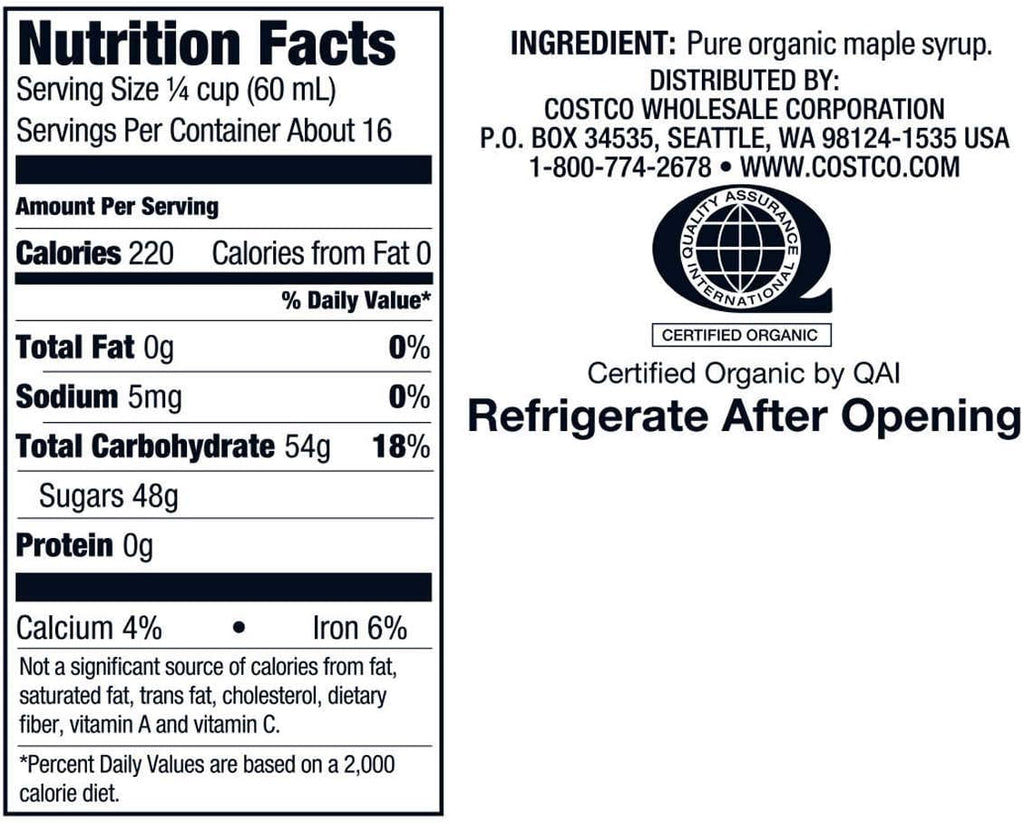 Organic Gluten Free Grade A Amber Maple Syrup 1 L N427938