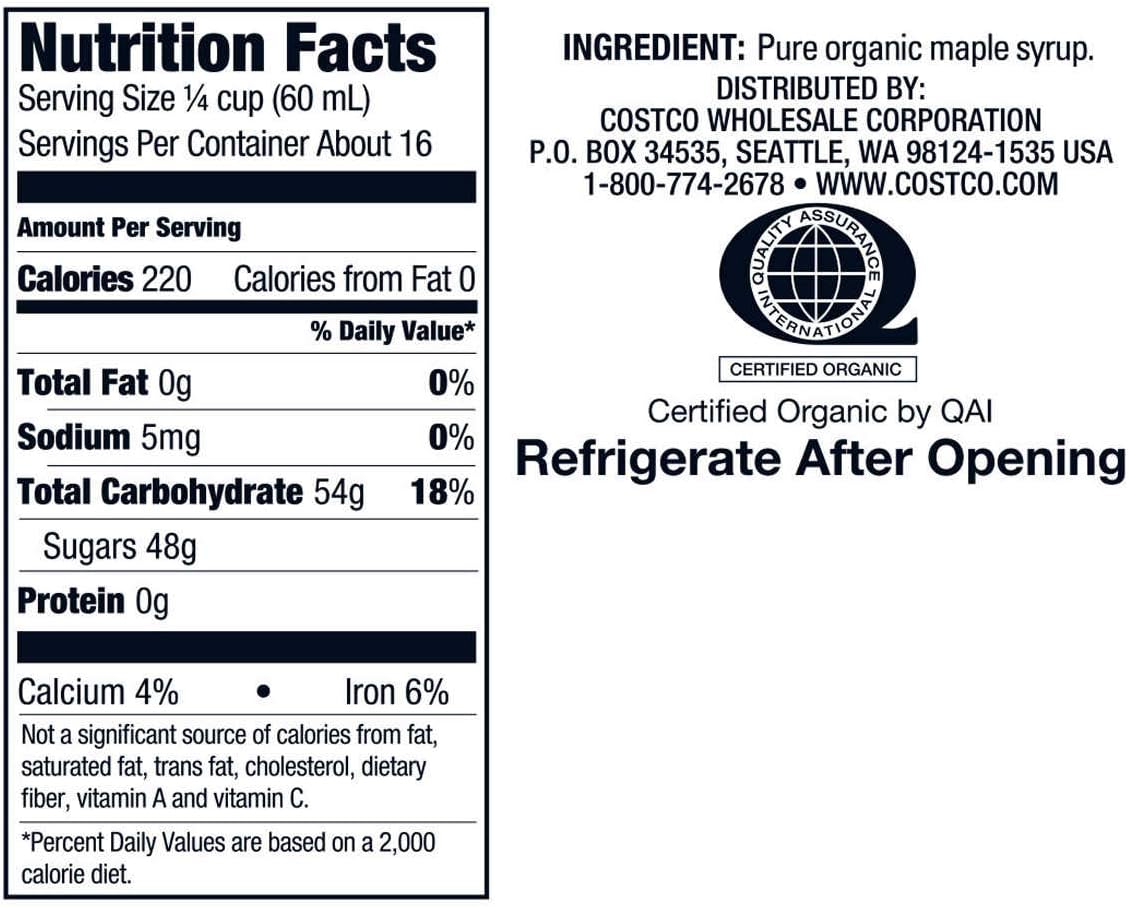 Organic Gluten Free Grade A Amber Maple Syrup 1 L N427938