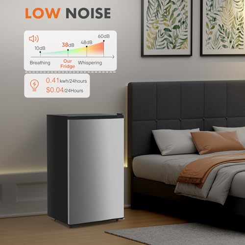 Mini Fridge with Freezer, Single Door, Adjustable Thermostat, Compact for Bedroom Office Dorm Y715
