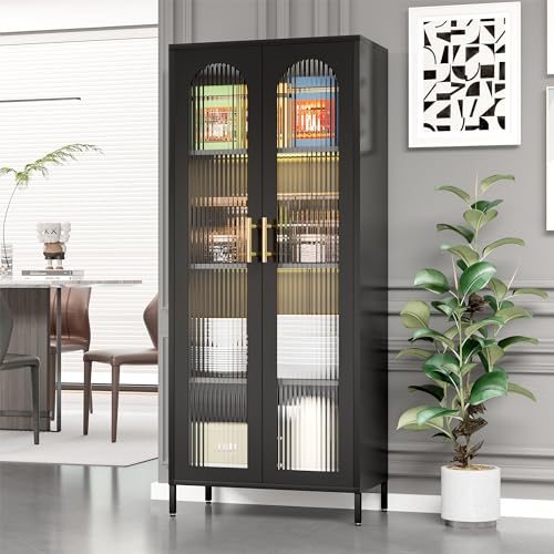 Metal Storage Cabinet with Glass Doors and LED Lights N115728