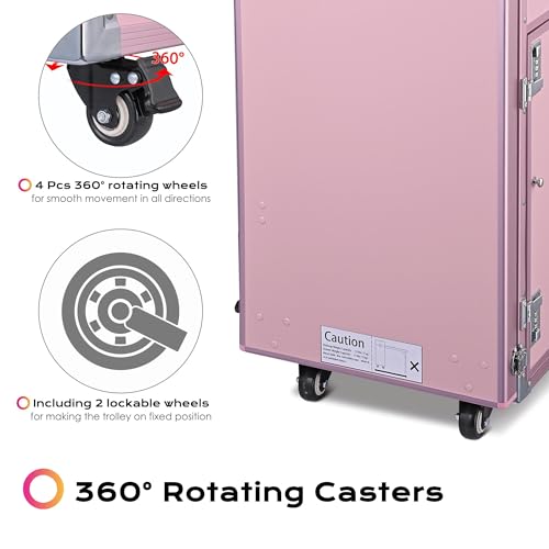Foldable Rolling Manicure Table with 4 Drawers, Pink Y30853