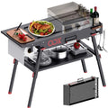 Portable Grill Table with Double-Shelf for Outdoor Prep,Folding Grill Stand Fits Blackstone Griddle 17 Inch 22 Inch, Tabletop Propane Gas Grill Cart, Camping BBQ Cooking, Stainless Steel, Black