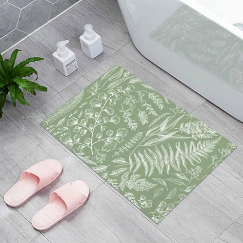 Sage Green Fern Leaf Indoor Door Mat, Non-Slip Entryway Rug, 18x30IN D23888